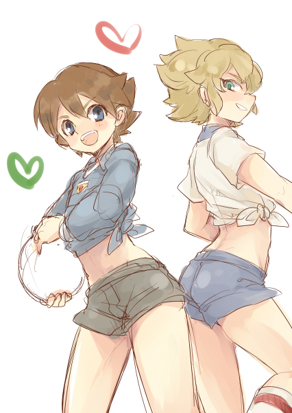 2boys, ball, blue_eyes, brown_hair, fideo_aldena, grin, heart, inazuma_eleven