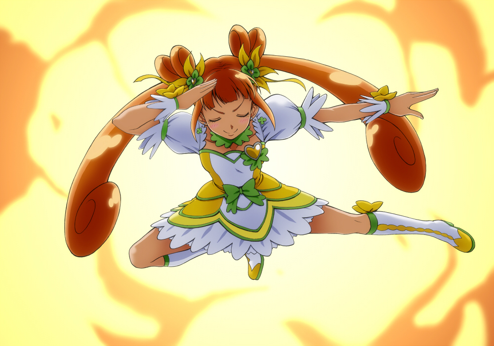 1girl, boots, bow, brown_hair, choker, closed_eyes, cure_rosetta, dokidoki!_precure