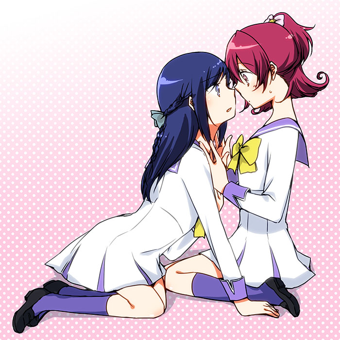 2girls, aida_mana, blue_eyes, blue_hair, dokidoki!_precure, dress, flipped_hair, half_updo