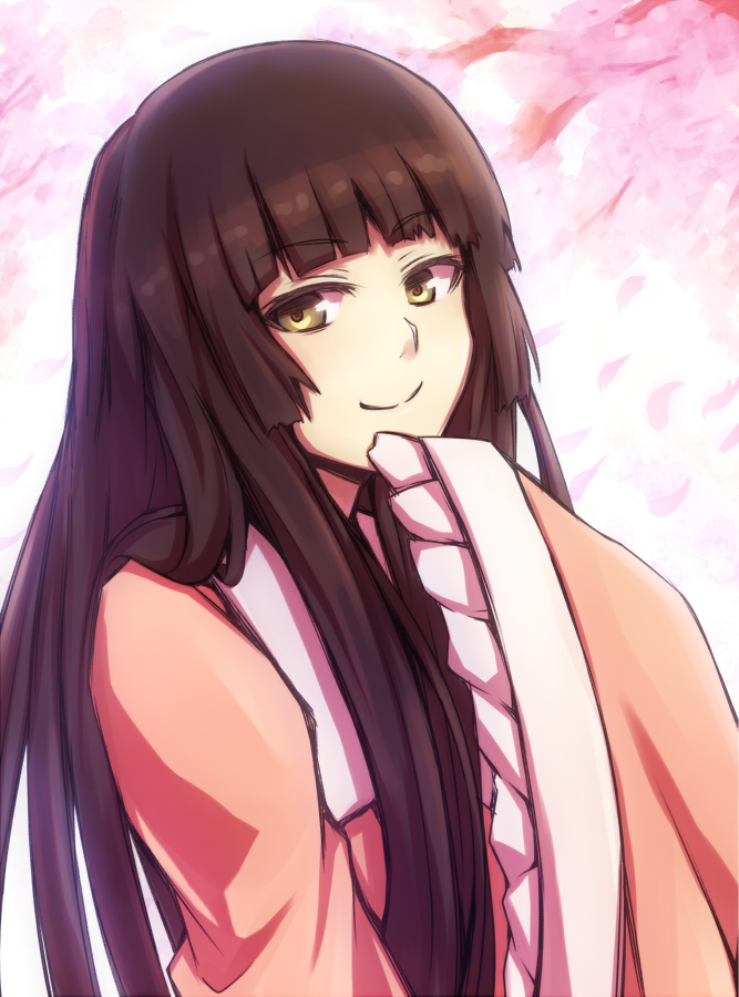 1girl, brown_hair, dress, hime_cut, houraisan_kaguya, inaba-no-kuni-tottori, japanese_clothes, long_hair
