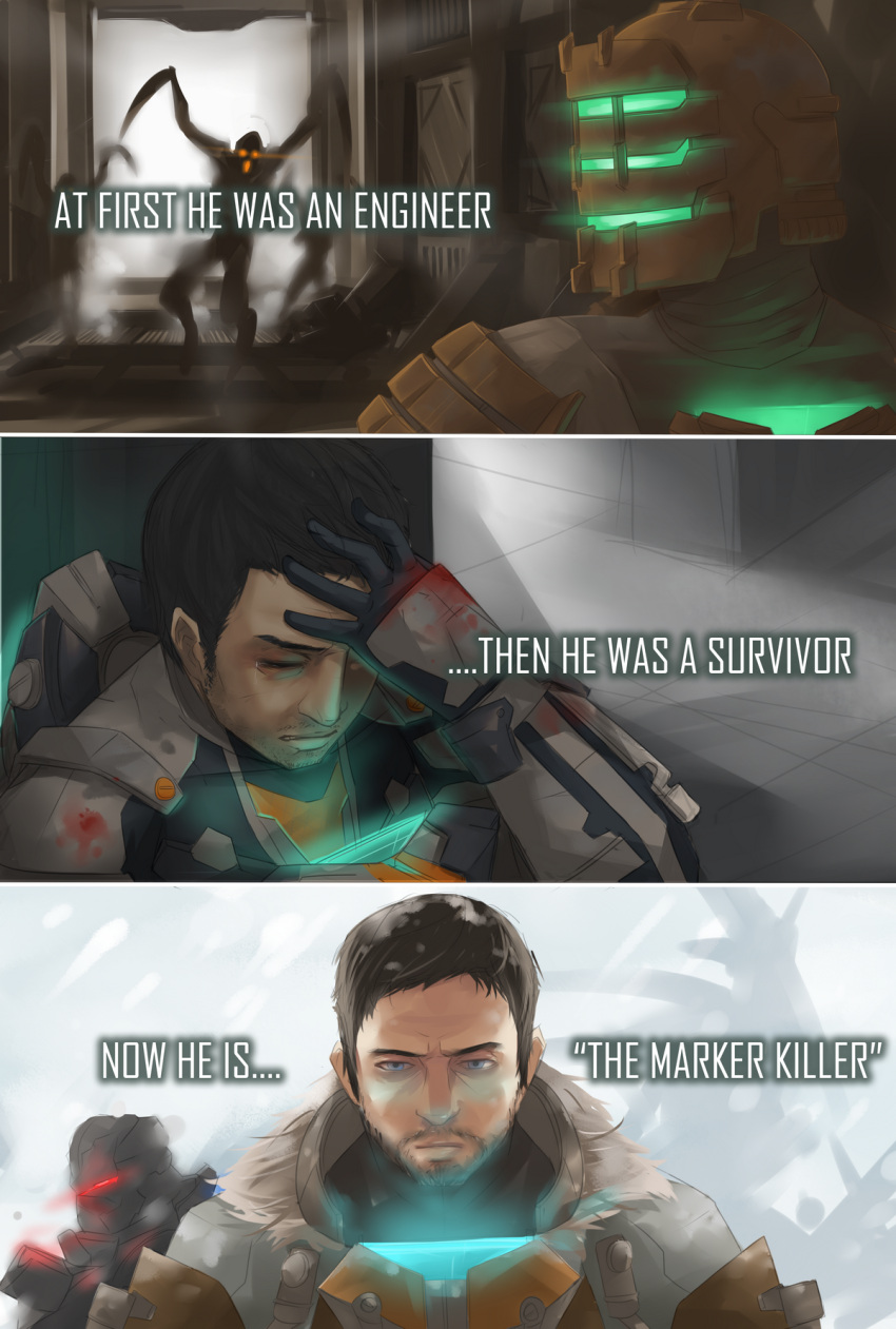 beard, blue_eyes, dead_space, dead_space_2, dead_space_3, facial_hair, helmet, highres