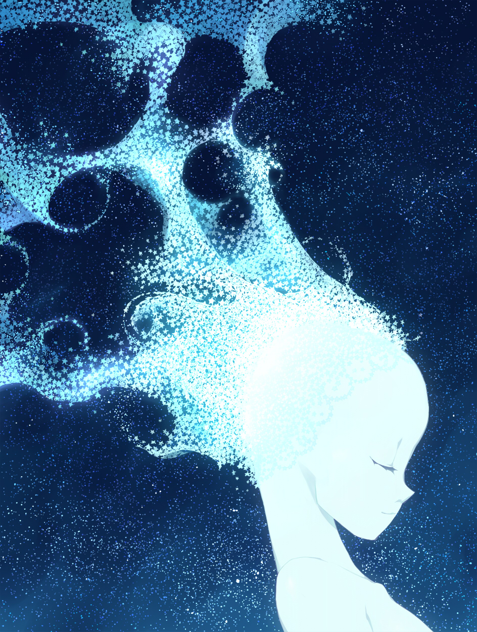 highres, kazeto, night, night_sky, original, sky, smile, solo