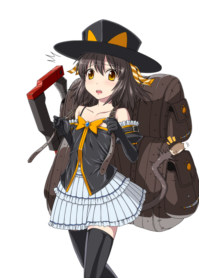 backpack, bag, belka_(lemuria), blush, bow, brown_eyes, brown_hair, elbow_gloves