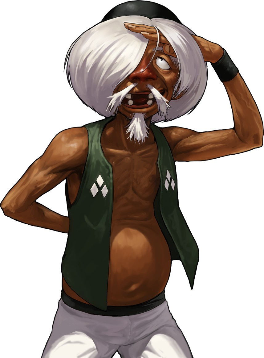 1boy, big_belly, chin_gentsai, dark_skin, facial_hair, goatee, hair_lift, hair_over_one_eye