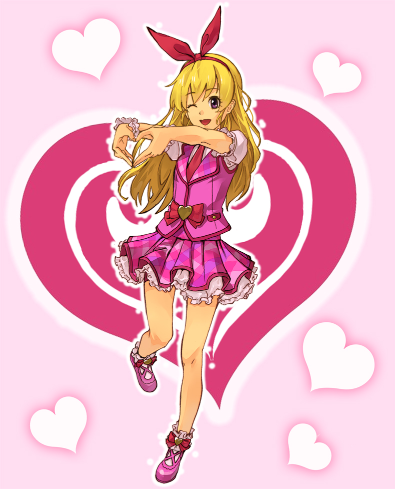 1girl, aikatsu!, blonde_hair, bobby_socks, bow, frills, fujimo_ruru, hairband
