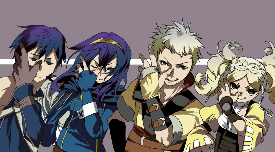 2boys, 2girls, blonde_hair, blue_eyes, blue_hair, cape, eudes_(fire_emblem), family