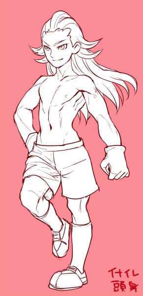 1boy, hs2, inazuma_eleven, inazuma_eleven_(series), long_hair, male, monochrome, muscle