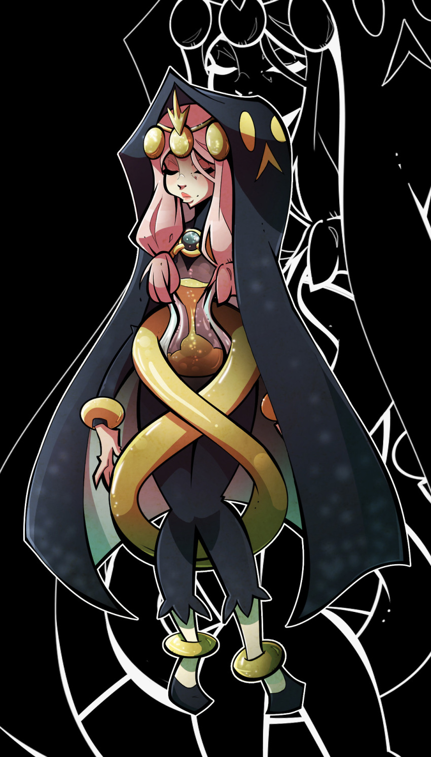 1girl, aeon_(skullgirls), anklet, capri_pants, closed_eyes, free-man12, highres, hood