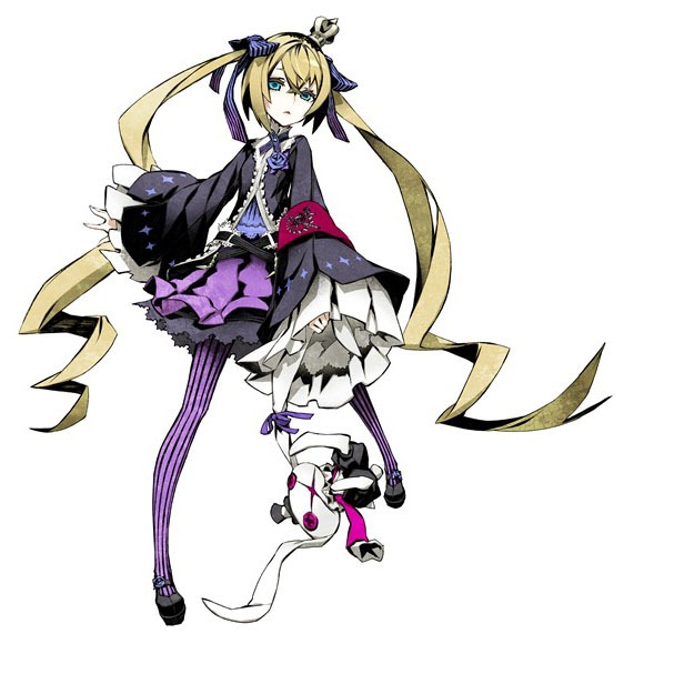 7th_dragon, 7th_dragon_2020, 7th_dragon_2020-ii, blonde_hair, crown, drill_hair, flower, green_eyes
