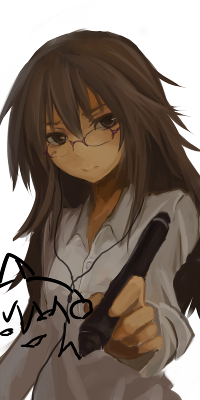brown_eyes, brown_hair, drawing, dress_shirt, ex, foreshortening, glasses, original
