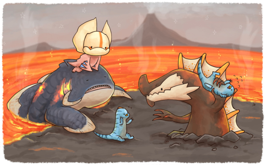 agnaktor, lavasioth, monster, monster_hunter, velociprey, volcano, yakiudon, yian_kut-ku