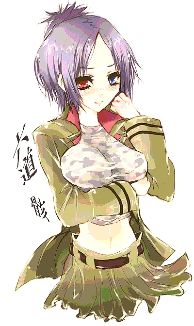 blush, breast_suppress, breasts, genderswap, heterochromia, katekyo_hitman_reborn, katekyo_hitman_reborn!, large_breasts