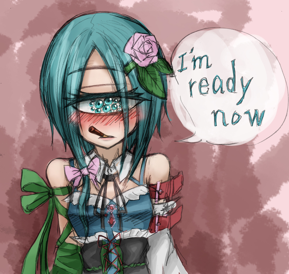 1girl, asymmetrical_hair, bangs, blush, corset, cyclops, detached_sleeves, flower