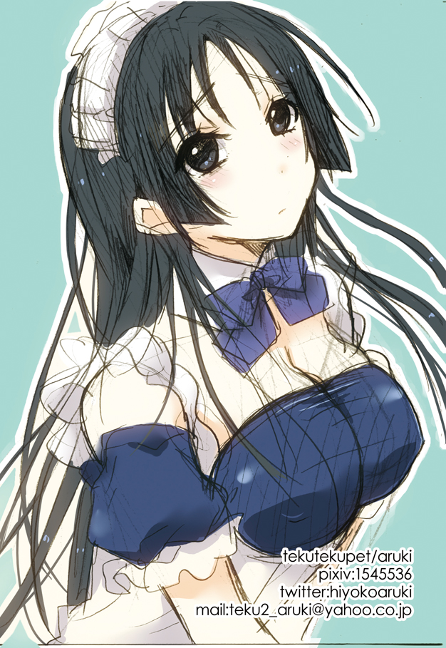 1girl, akiyama_mio, aruki, black_eyes, black_hair, blush, bow, dress