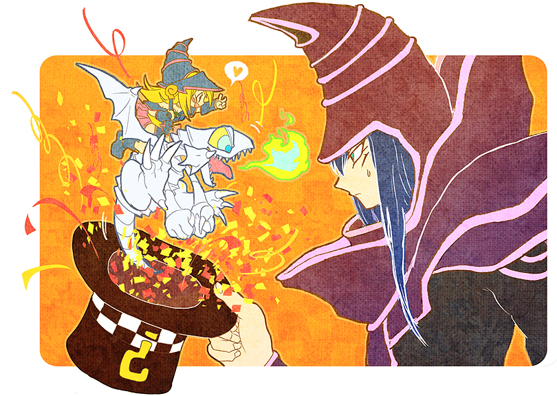 blonde_hair, blue_eyes_toon_dragon, dark_magician, dark_magician_girl, detached_sleeves, duel_monster, tagme, yuu-gi-ou