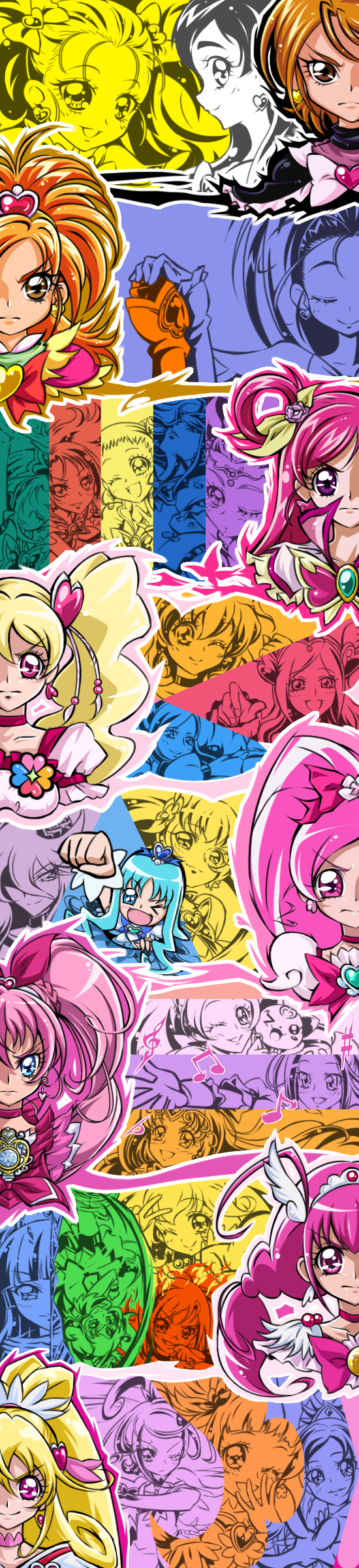 6+girls, absurdres, aida_mana, akimoto_komachi, aoki_reika, aono_miki, arm_up, blonde_hair