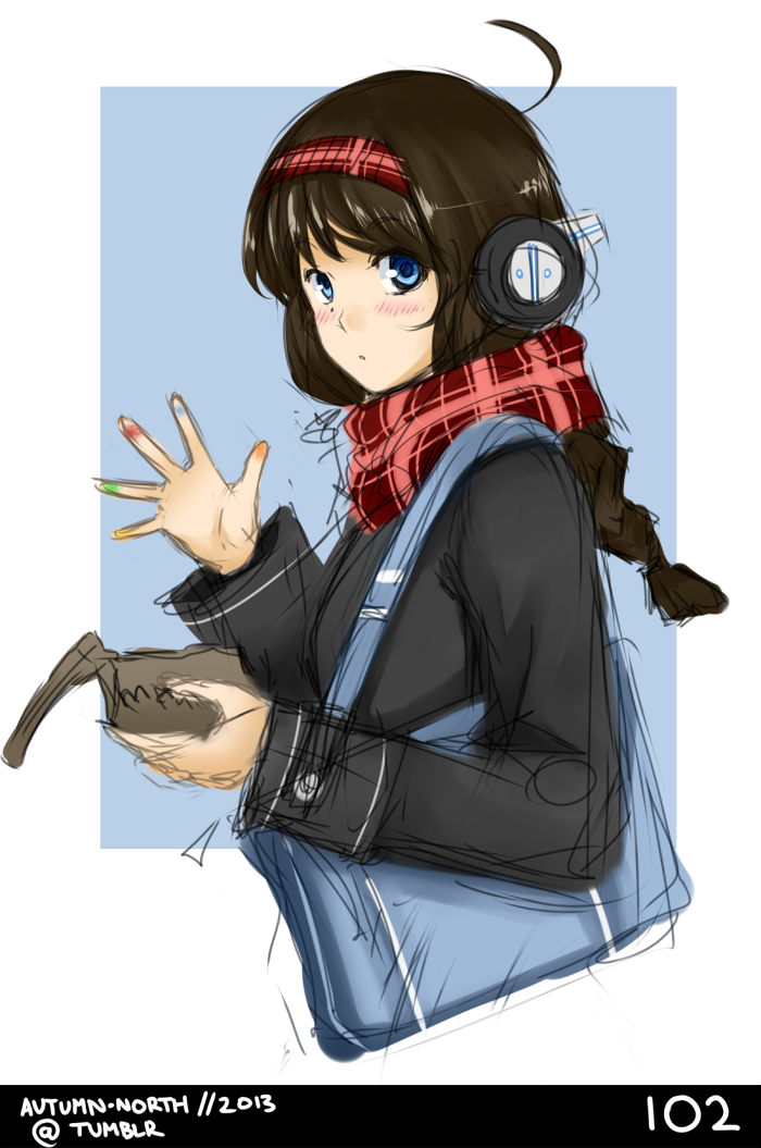 1girl, ahoge, autumn-north, bag, blue_eyes, blush, braid, brown_hair
