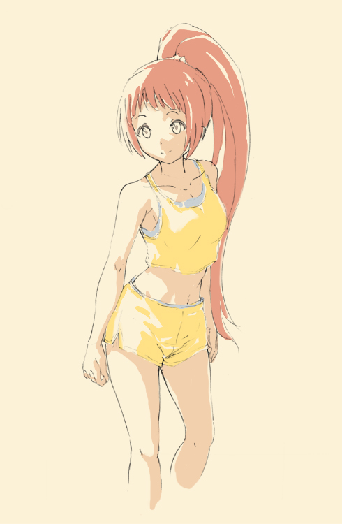 1girl, brown_hair, camisole, idolmaster, idolmaster_cinderella_girls, long_hair, midriff, navel