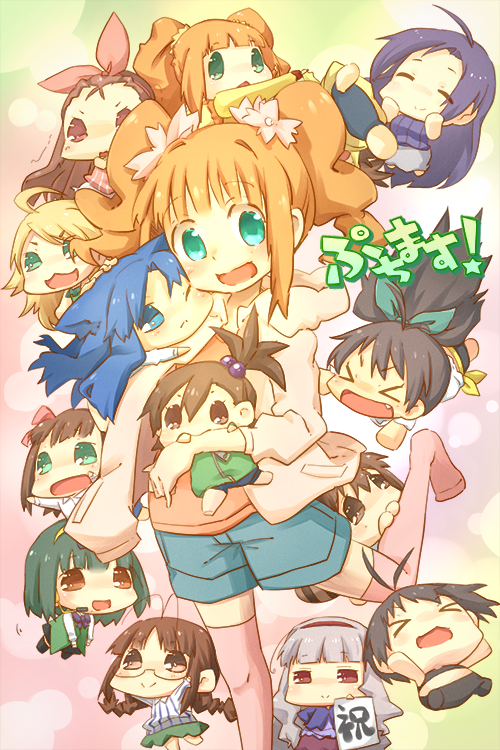 >_<, afuu, ahoge, antenna_hair, blue_eyes, braid, brown_eyes, carrying