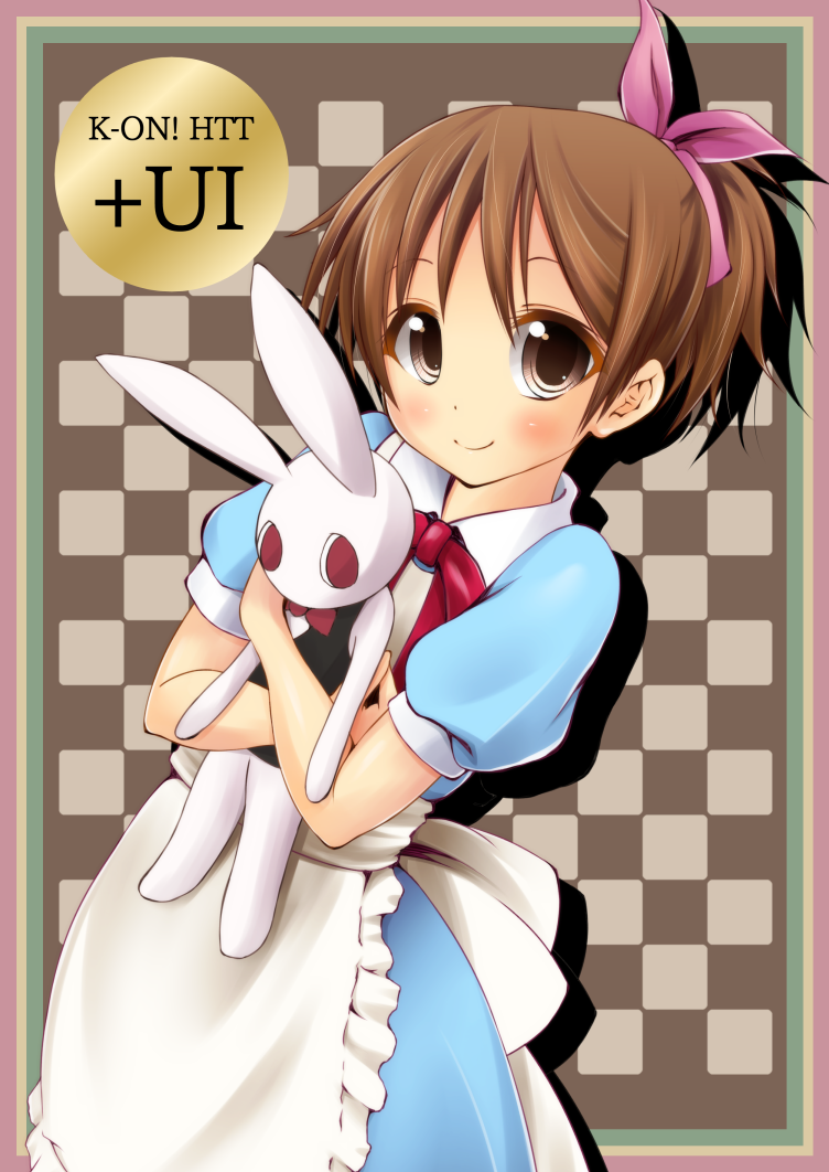 1girl, aruha, brown_eyes, brown_hair, dress, hirasawa_ui, k-on!, ponytail