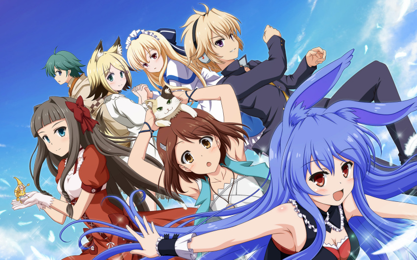 1boy, animal_ears, blonde_hair, blue_eyes, blue_hair, brown_eyes, brown_hair, cat
