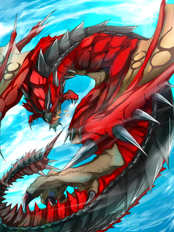 blue_eyes, dragon, fire, flying, monster, monster_hunter, no_humans, rathalos