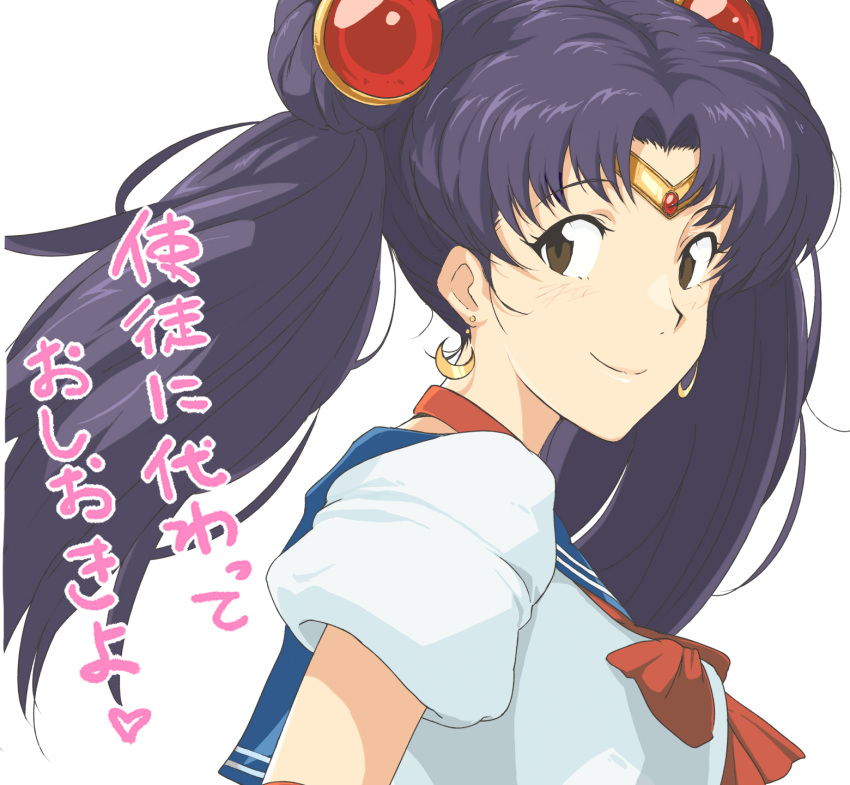 1girl, bishoujo_senshi_sailor_moon, brown_eyes, double_bun, earrings, highres, jewelry, katsuragi_misato