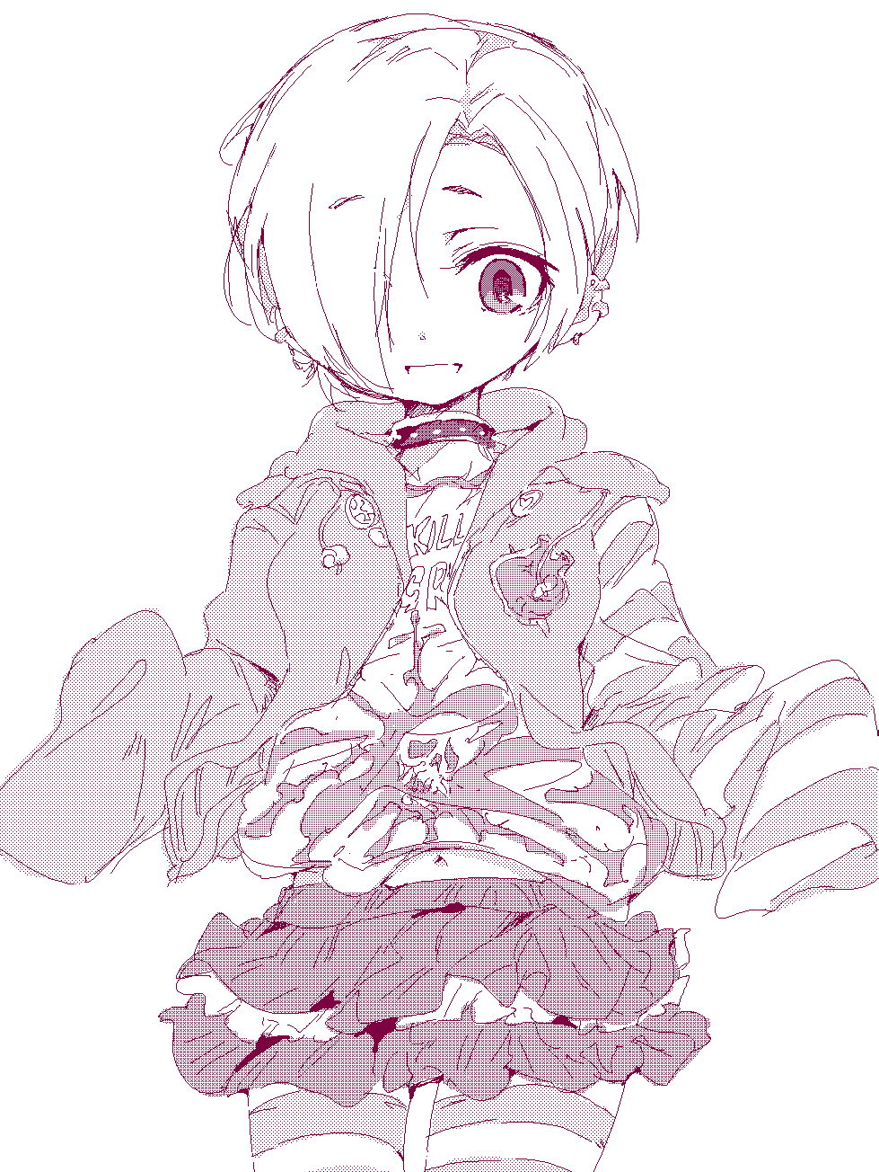 :d, alabaster_(artist), choker, earrings, hair_over_one_eye, highres, hoodie, idolmaster