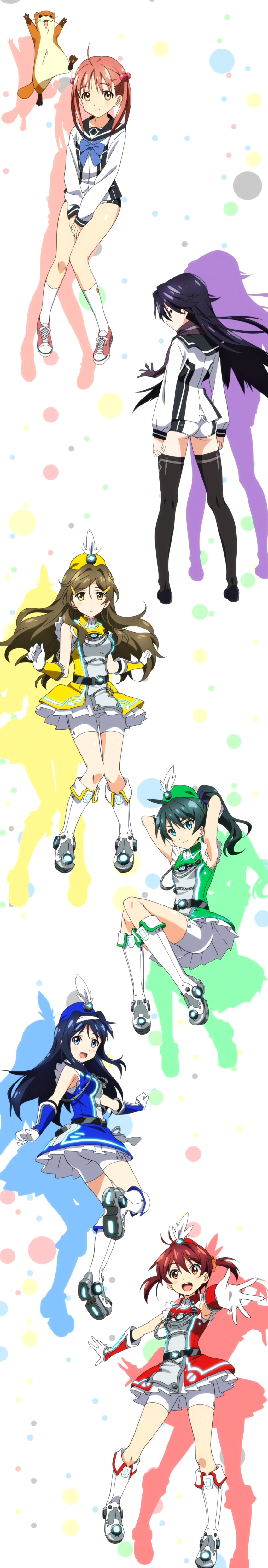 absurdres, ass, bike_shorts, black_hair, blue_eyes, blue_hair, brown_hair, futaba_aoi_(vividred_operation)