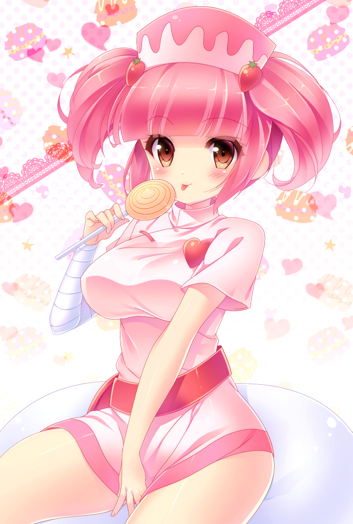 1girl, :p, bandages, breasts, character_request, dress, food, fruit