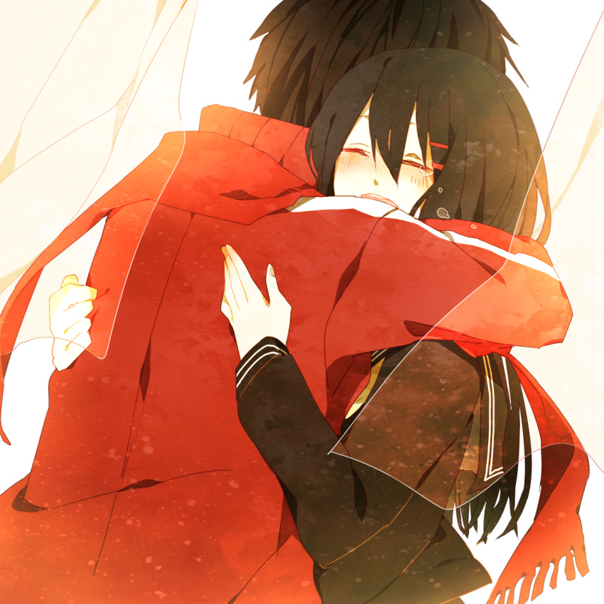 1girl, ayano_(kagerou_project), black_hair, blush, closed_eyes, curtains, hair_ornament, hairclip