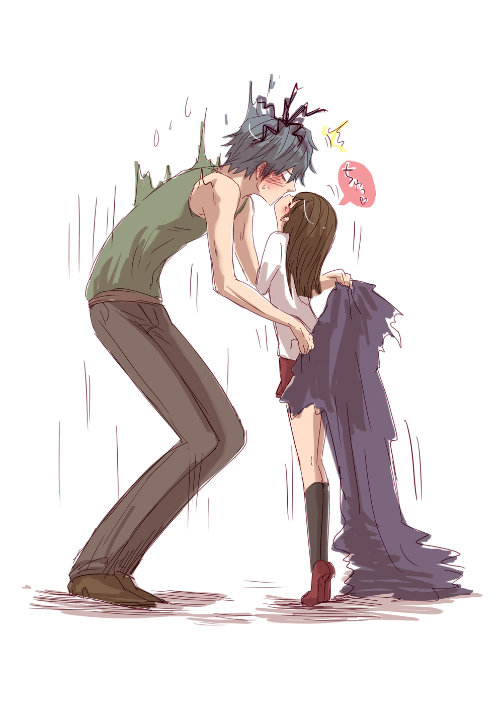 1boy, 1girl, akira_(valzerica), blush, brown_hair, closed_eyes, coat, garry_(ib)