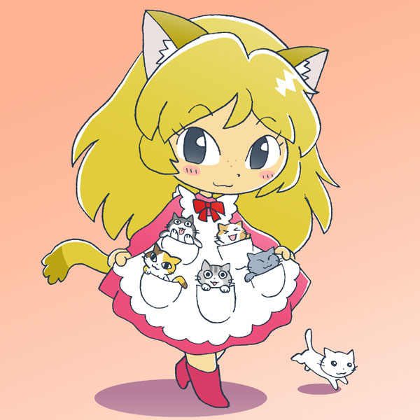animal_ears, bi-nyo, blonde_hair, blue_eyes, blush, cat, cat_ears, cat_tail