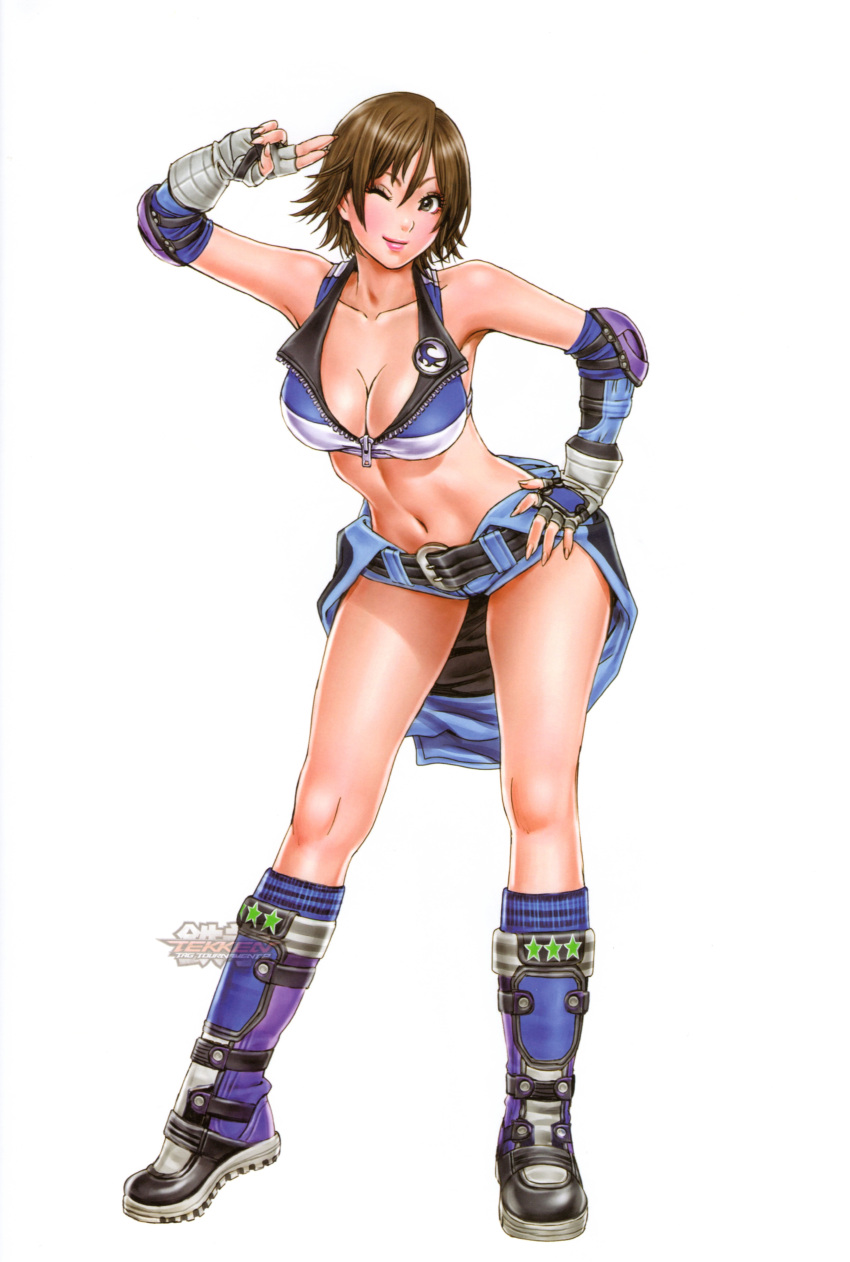 1girl, absurdres, bare_shoulders, belt, belt_buckle, boots, breasts, brown_eyes