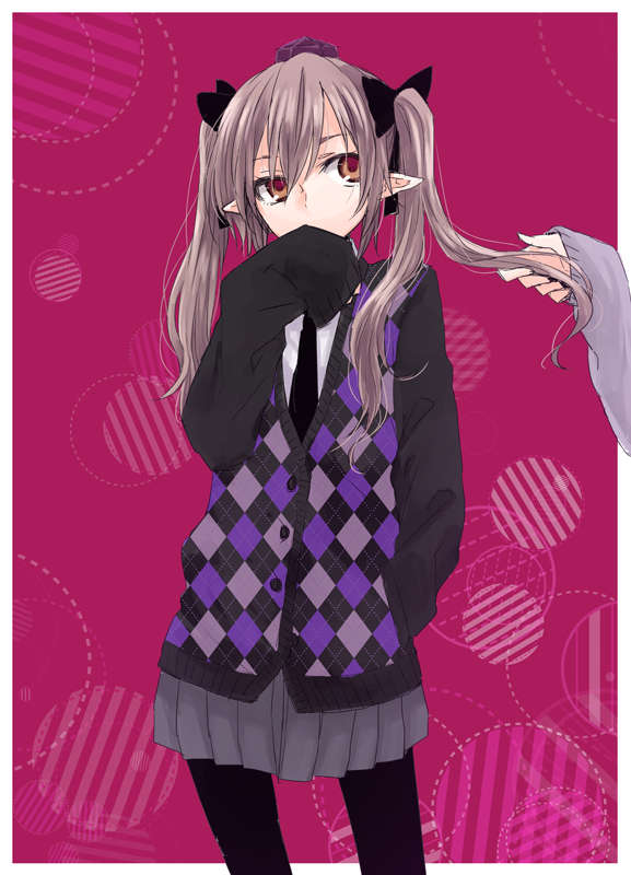 1girl, alternate_costume, black_legwear, bow, brown_eyes, brown_hair, hair_bow, hat