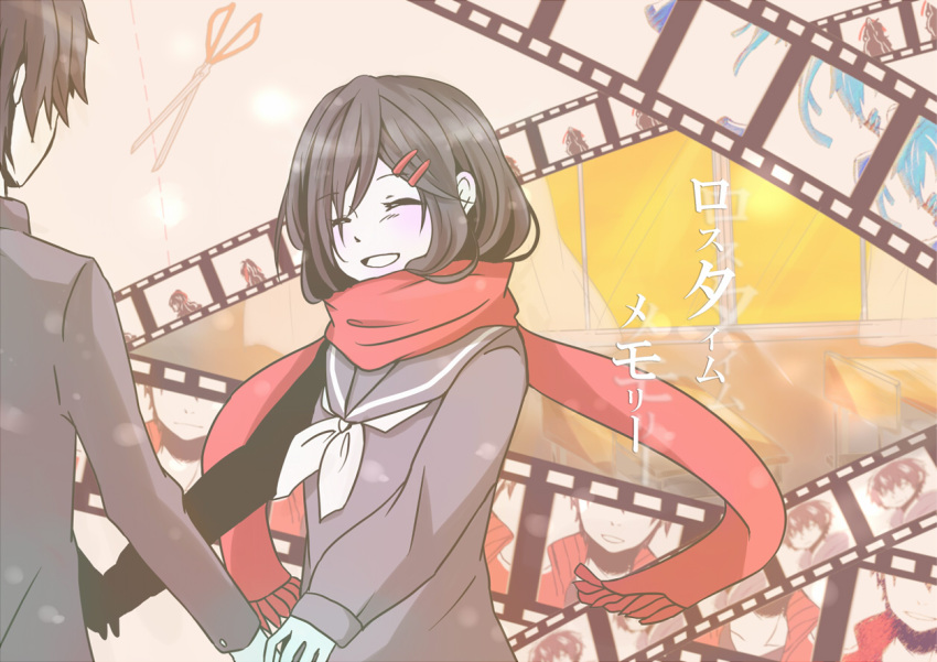 ayano_(kagerou_project), blush, closed_eyes, hair_ornament, hairclip, happy, kagerou_project, kisaragi_shintarou