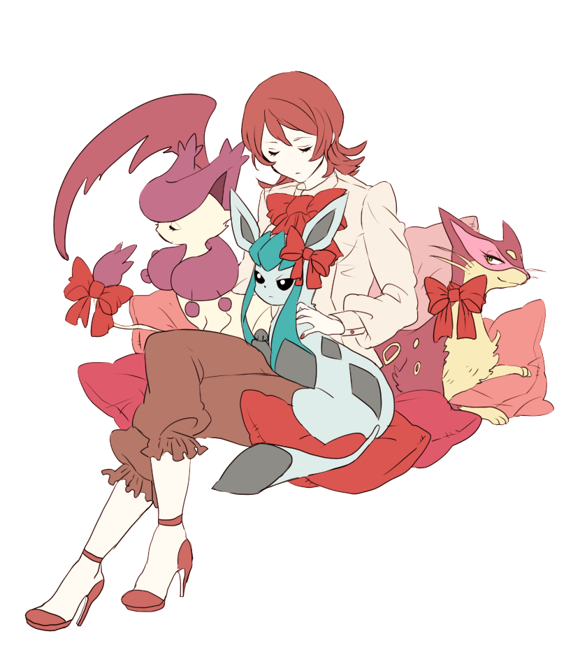1girl, crossover, delcatty, fate/zero, fate_(series), glaceon, gorosuke_(my_boy), high_heels