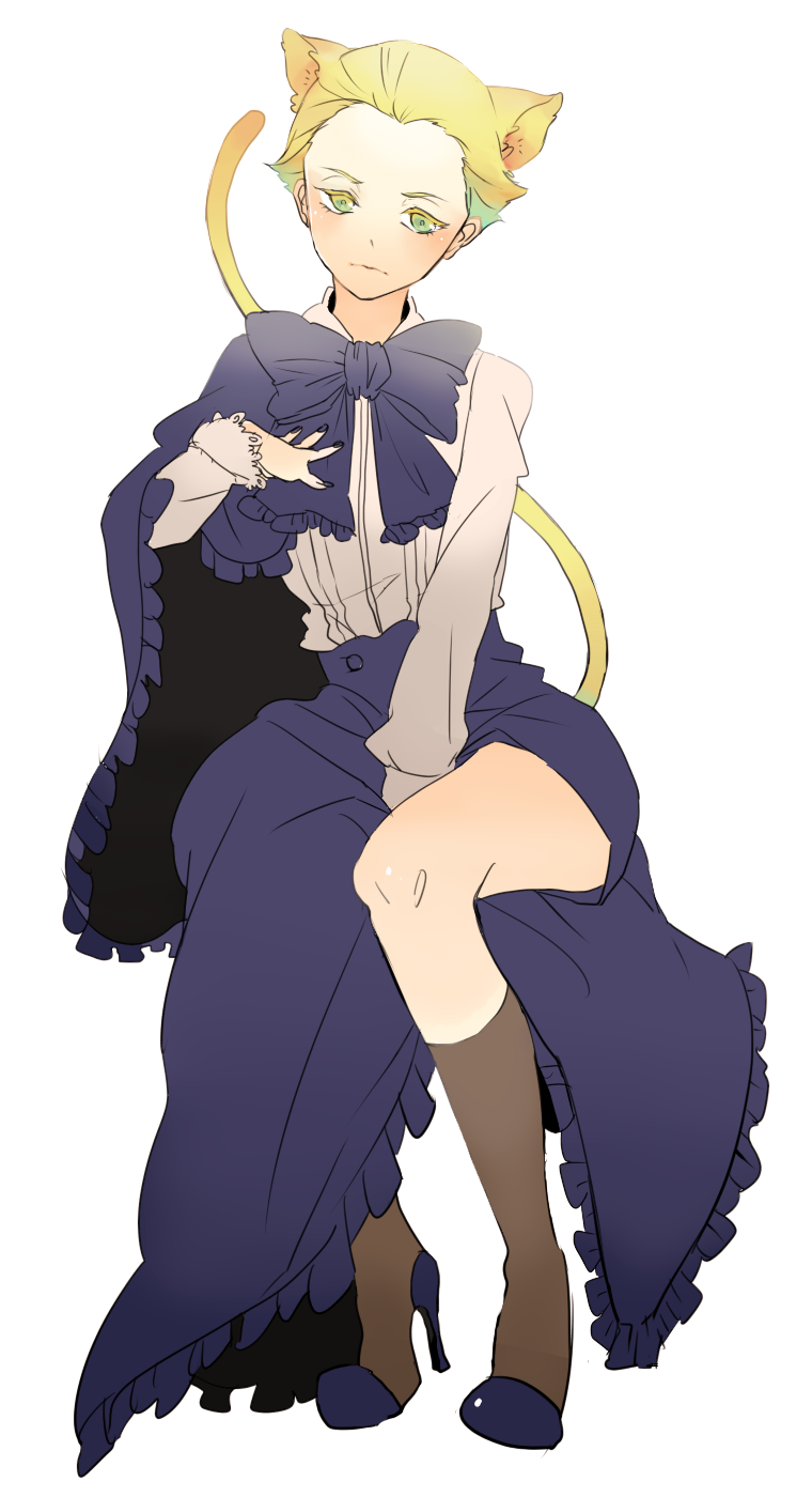 1boy, animal_ears, blonde_hair, cat_ears, cat_tail, crossdressinging, gorosuke_(my_boy), hair_slicked_back