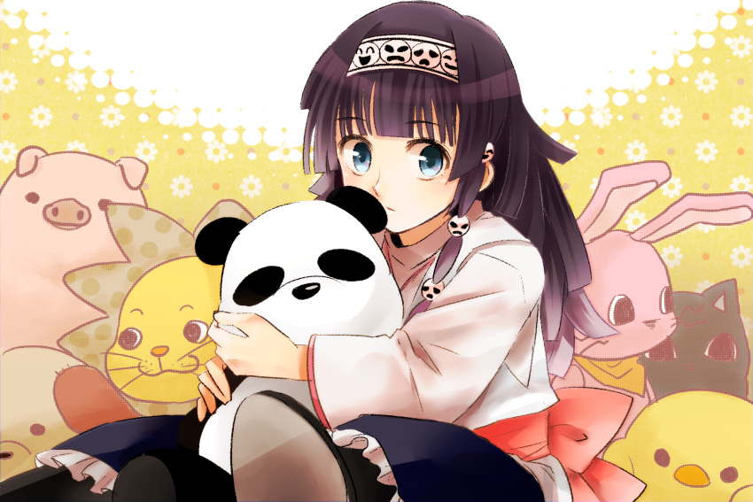 1boy, alluka_zoldyck, androgynous, bird, black_hair, blue_eyes, bow, cat