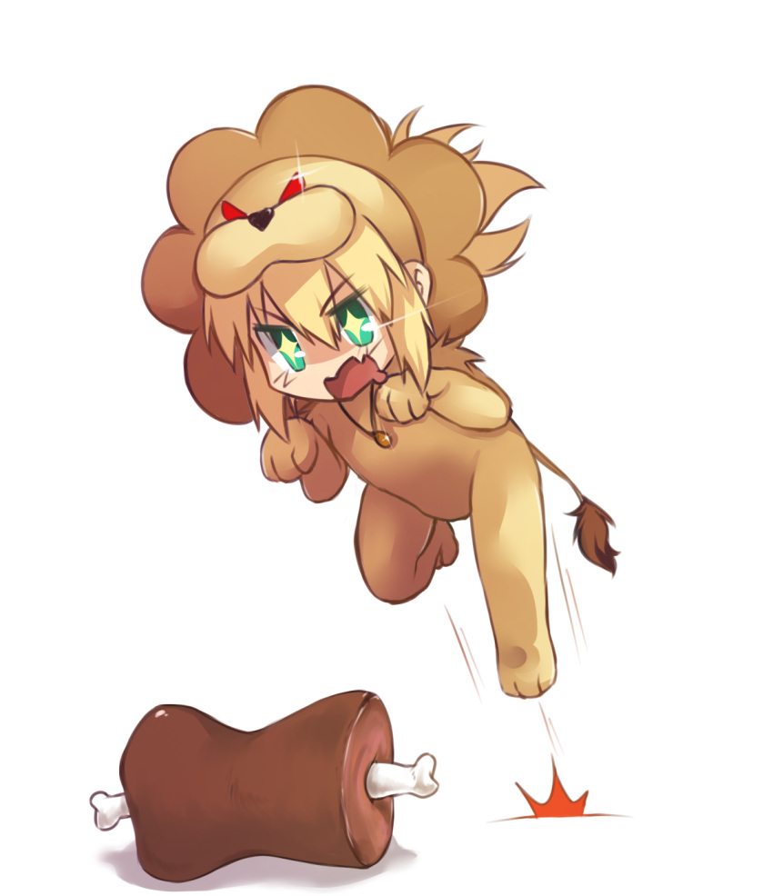 +_+, 1girl, animal_costume, blonde_hair, boned_meat, fate/apocrypha, fate/tiger_colosseum, fate_(series)
