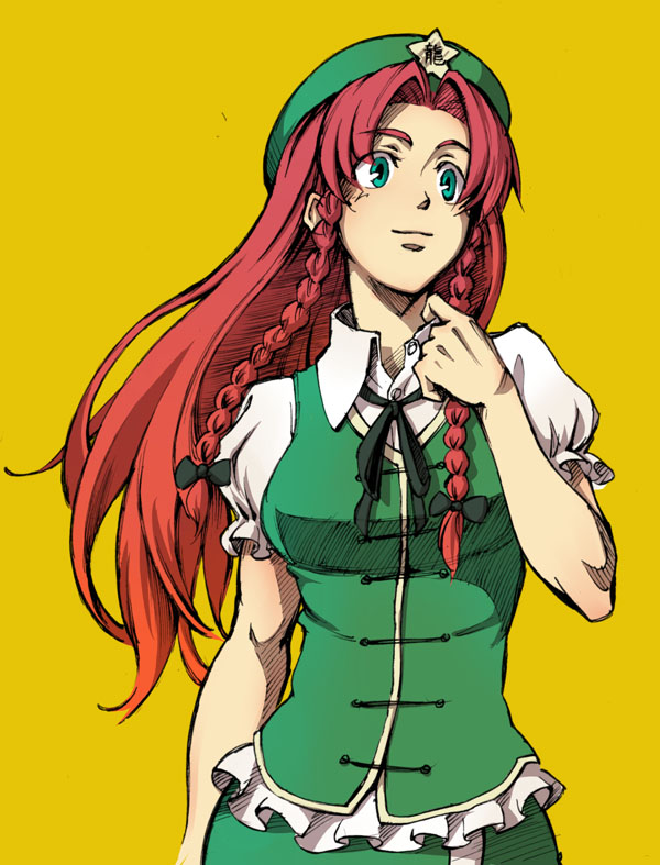 bad_id, hat, hong_meiling, housei, red_hair, redhead, smile, solo