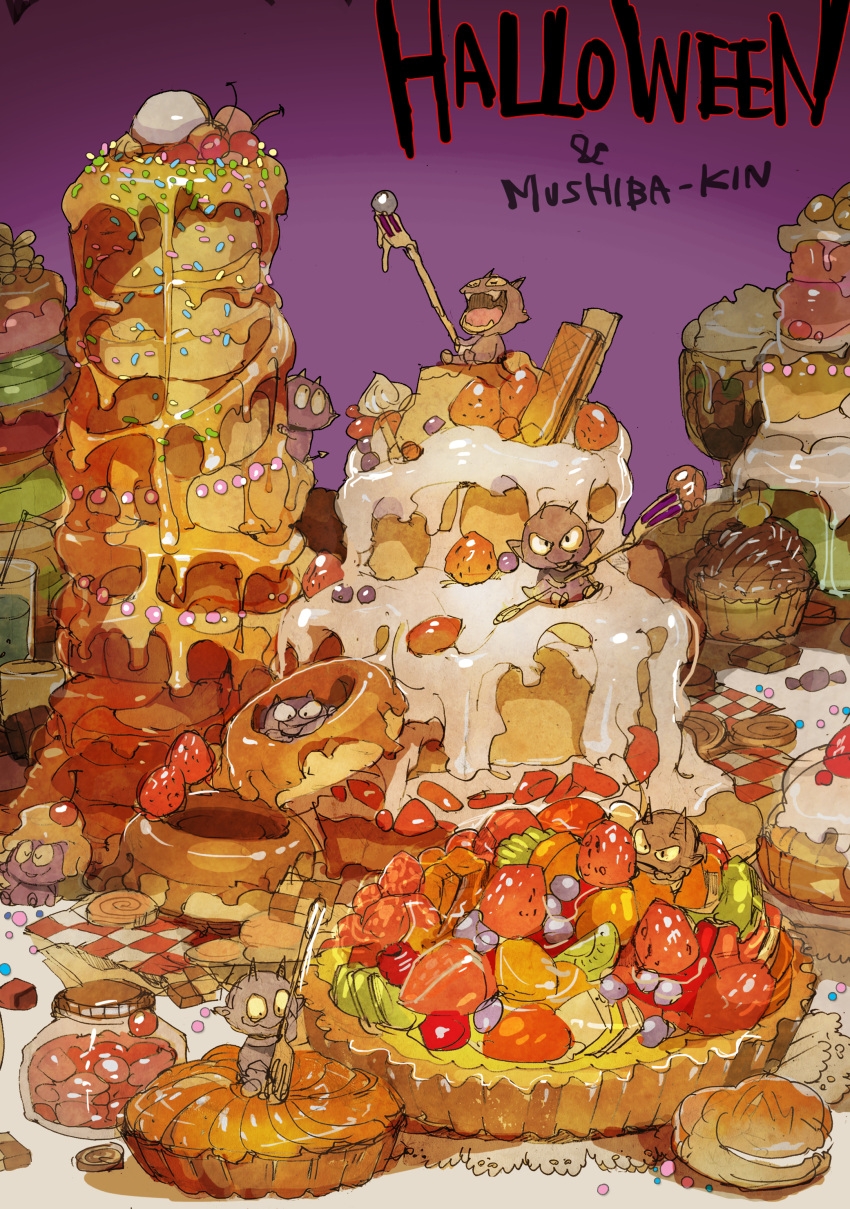 absurdres, bacteria, cake, candy, checkerboard_cookie, cherry, chocolate, cookie