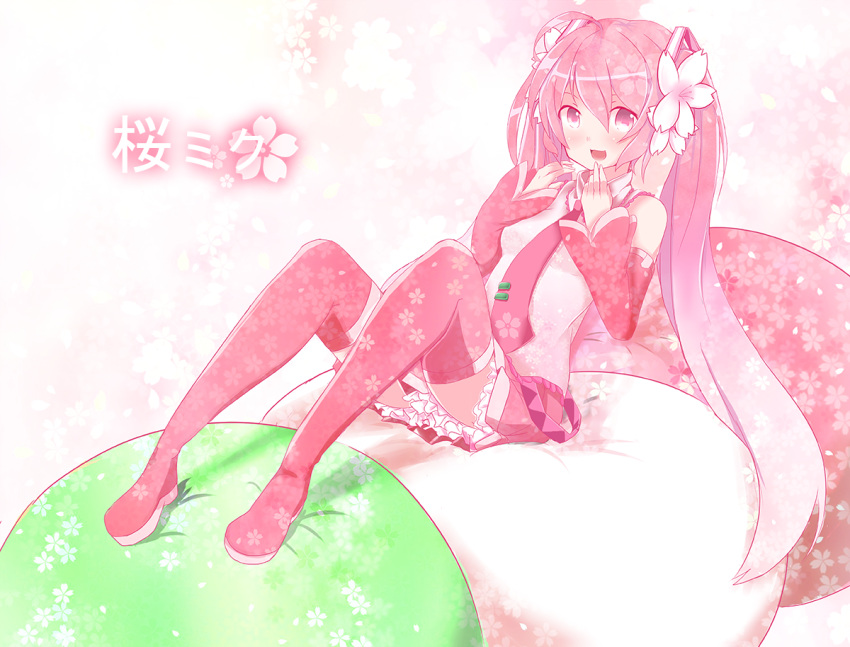 1girl, boots, character_name, detached_sleeves, hatsune_miku, long_hair, necktie, open_mouth