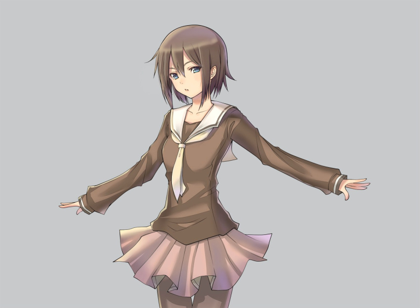 1girl, brown_hair, kagerou_(shadowmage), looking_at_viewer, original, school_uniform, serafuku, short_hair