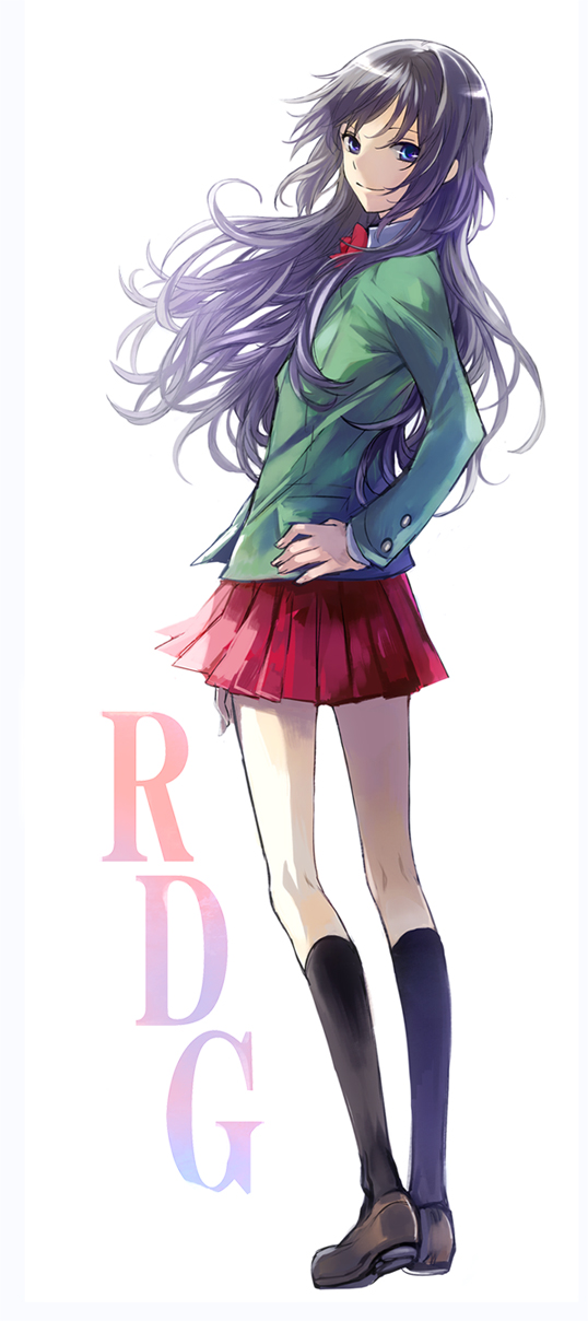 1girl, black_legwear, blue_eyes, highres, kneehighs, long_hair, nanamura, purple_hair