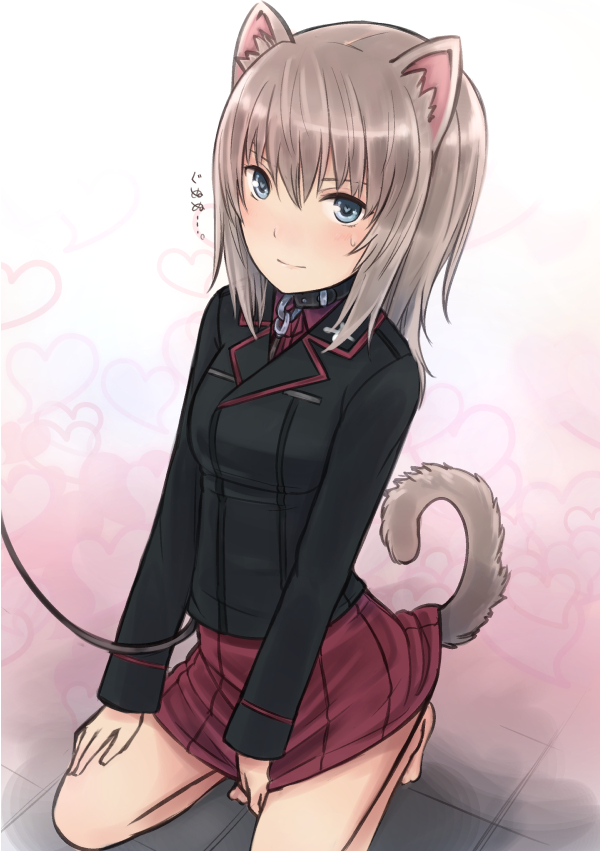 animal_ears, blue_eyes, collar, girls_und_panzer, itsumi_erika, leash, military, military_uniform