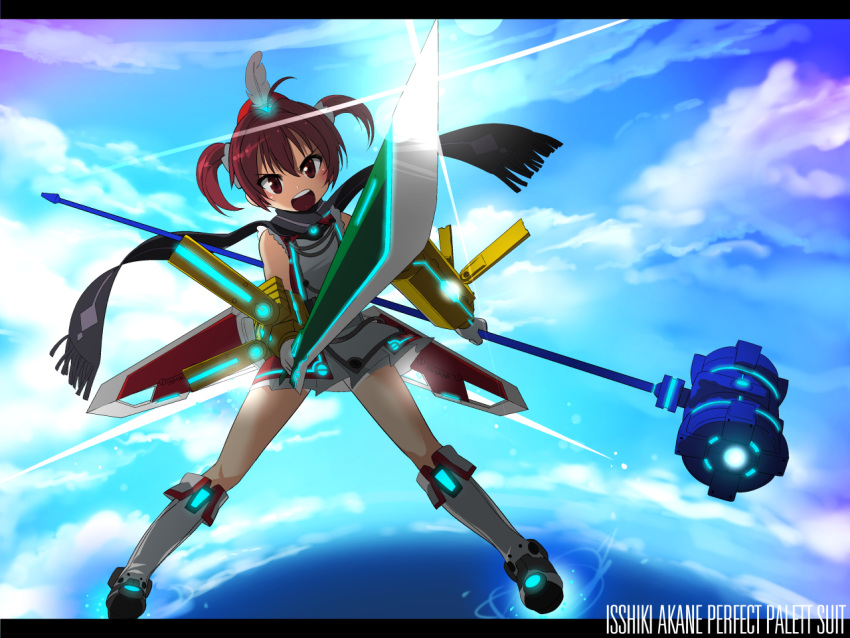 1girl, bike_shorts, brown_eyes, brown_hair, hammer, isshiki_akane, kuro_chairo_no_neko, palette_suit