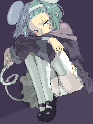 1girl, artist_request, black_eyes, blush, brave_fencer_musashi, brave_fencer_musashiden, dress, fetal_position, green_hair, hairband, lowres, mouse, mouse_ears, nanasu, oekaki, panties, pantyshot, pantyshot_sitting, shoes, short_hair, sitting, solo, source_request, tail, thigh-highs, thighhighs, topo, underwear, white_legwear, white_panties