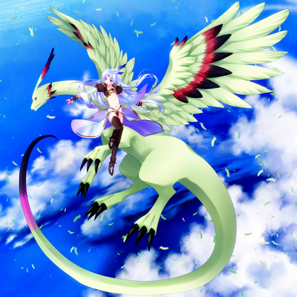 1boy, ahoge, androgynous, black_legwear, blue_eyes, boots, clouds, dragon