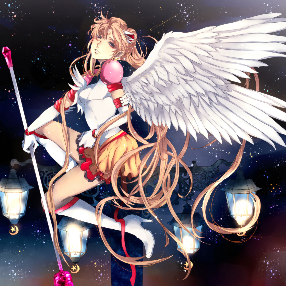 1girl, bishoujo_senshi_sailor_moon, blonde_hair, blue_eyes, boots, crescent, elbow_gloves, eternal_sailor_moon